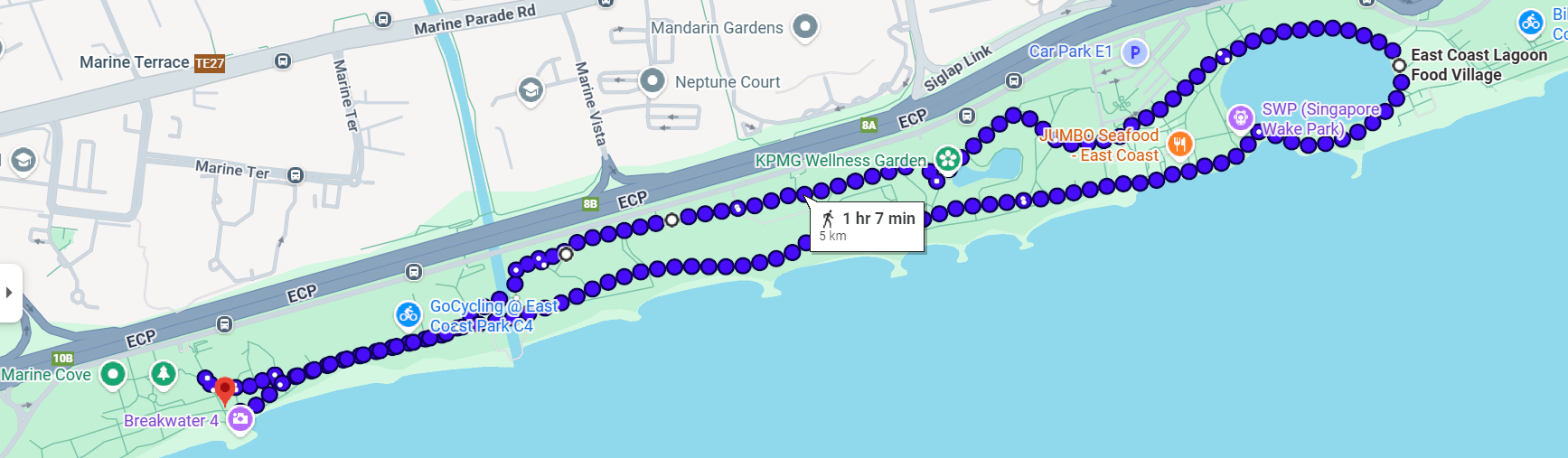 5km Route Map - East Coast Park